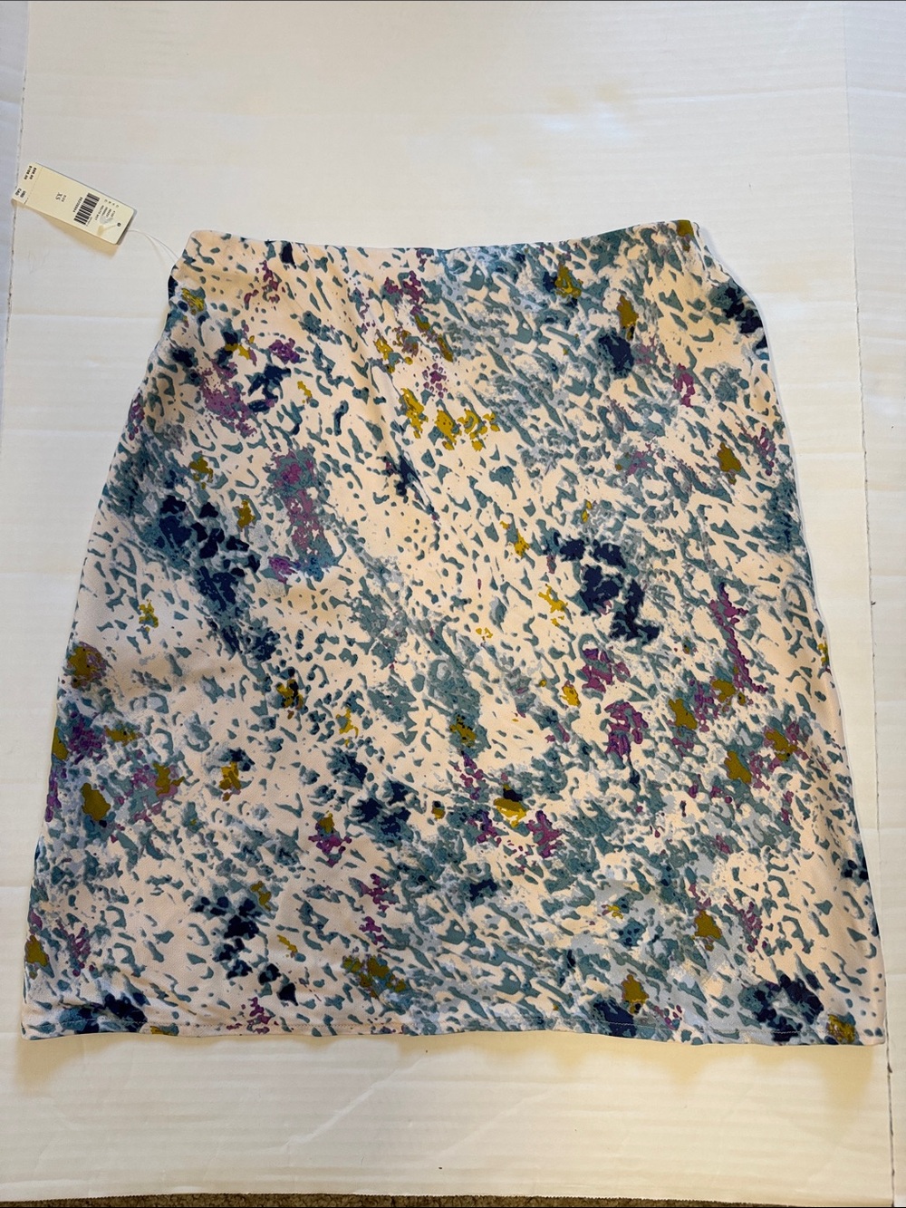 Anthropologie Painted Splash A-Line Skirt in Cream, Teal, Navy and Pink